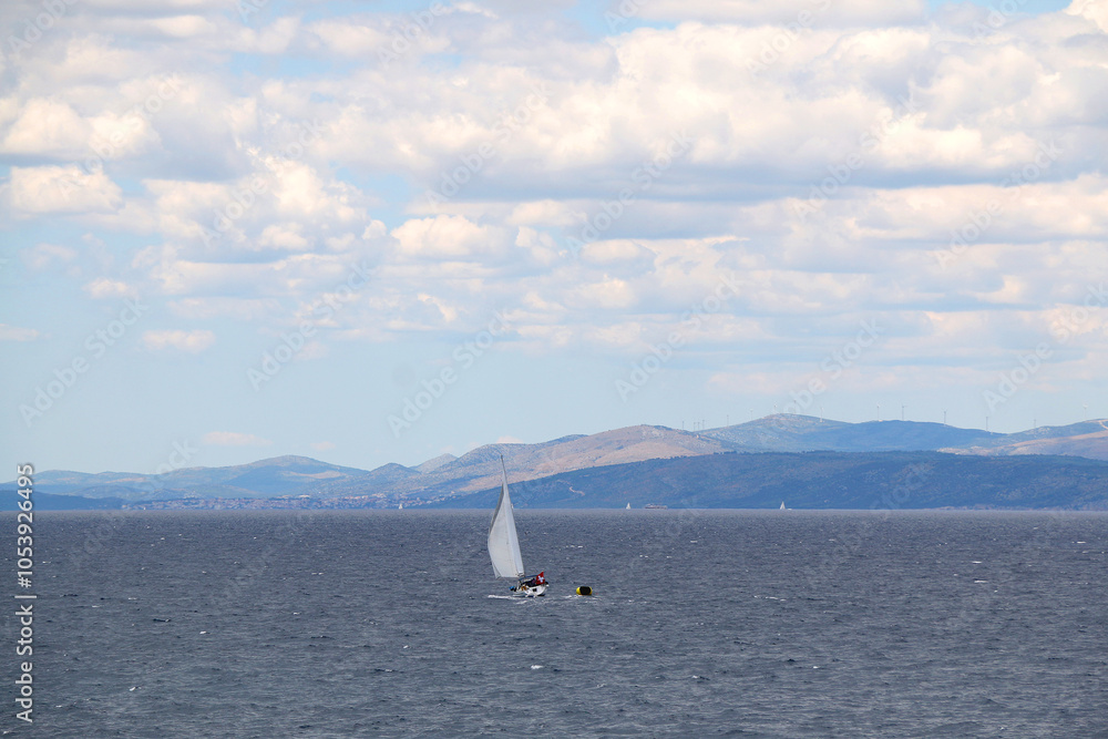 Fototapeta premium Sailing boat and beautiful Adriatic sea landscape in Croatia.