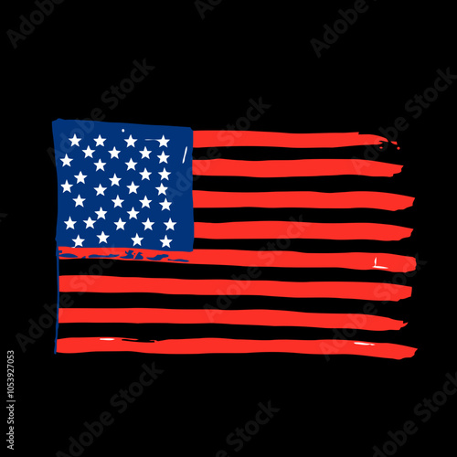 painted usa flag. hand drawn american flag. transparent png and vector illustration.