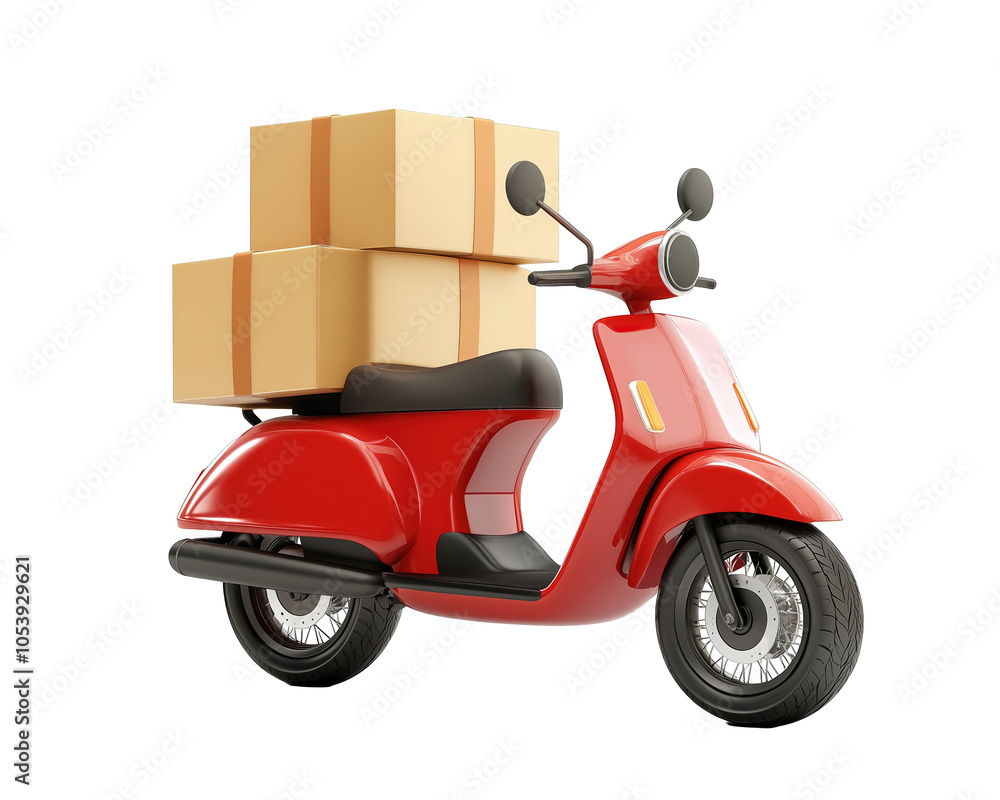 Obraz premium Red Scooter with Delivery Boxes