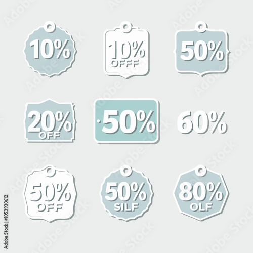 discount sticker product tag set. shopping discount label badge with 10, 20, 30, 40, 50, 60, 70, 80 percent off. vector  symbol on transparent background.