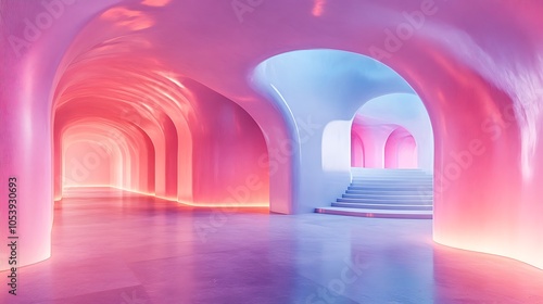 Light pink purple and blue abstract hall spacious empty 3d rendering