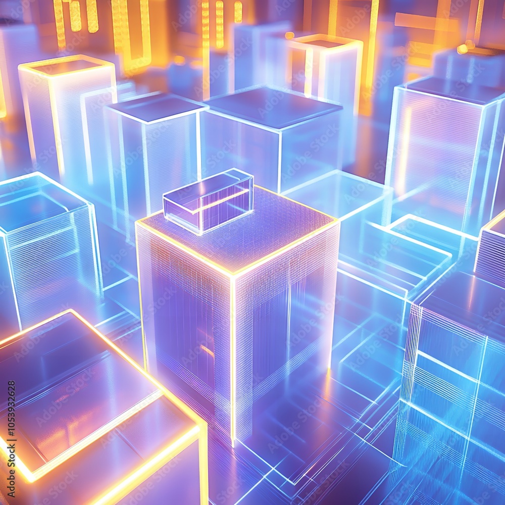 Fototapeta premium Neon glowing cityscape in blue & orange
