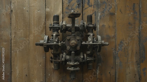 Wallpaper Mural Retro-Inspired Mechanical Device with Modern Twist - Vintage Aesthetics Meets Contemporary Design on Weathered Wooden Surface Torontodigital.ca