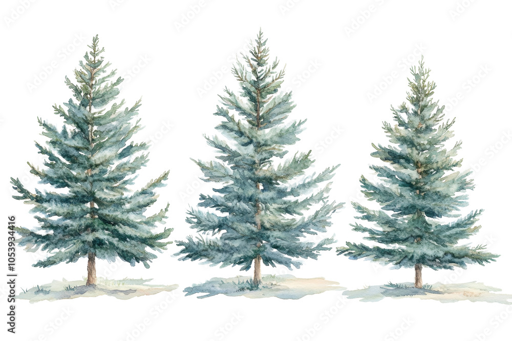 Obraz premium Vibrant Watercolor Picea Pungens Evergreen Trees Set for Nature Designs
