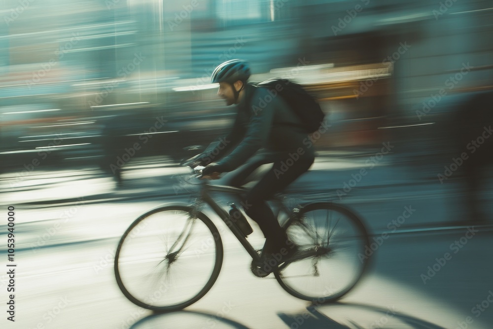 Fototapeta premium Motion Blur Capture of Bicyclist on Urban Streets