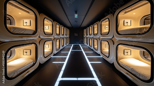 Modern capsule hotel. 