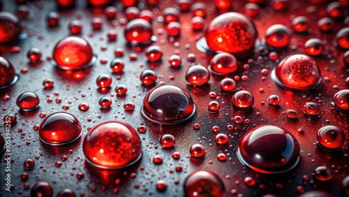 Detailed blood droplets close up macro shot for horror themed stock photos photo