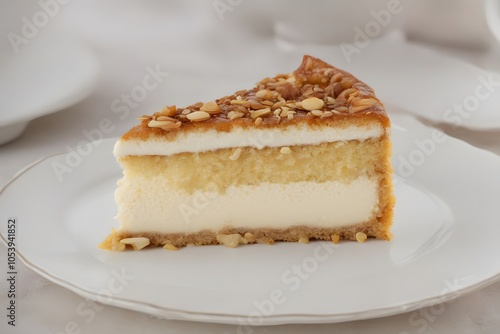 Wallpaper Mural A glossy bienenstich cake slice with a honey almond crust and creamy filling, AI Generated Torontodigital.ca