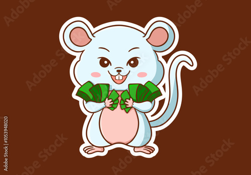 Rat mascot character holding a lot of money