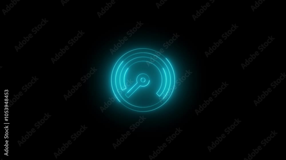 Neon speed off icon glowing black background animation Neon speed off icon glowing black background animation