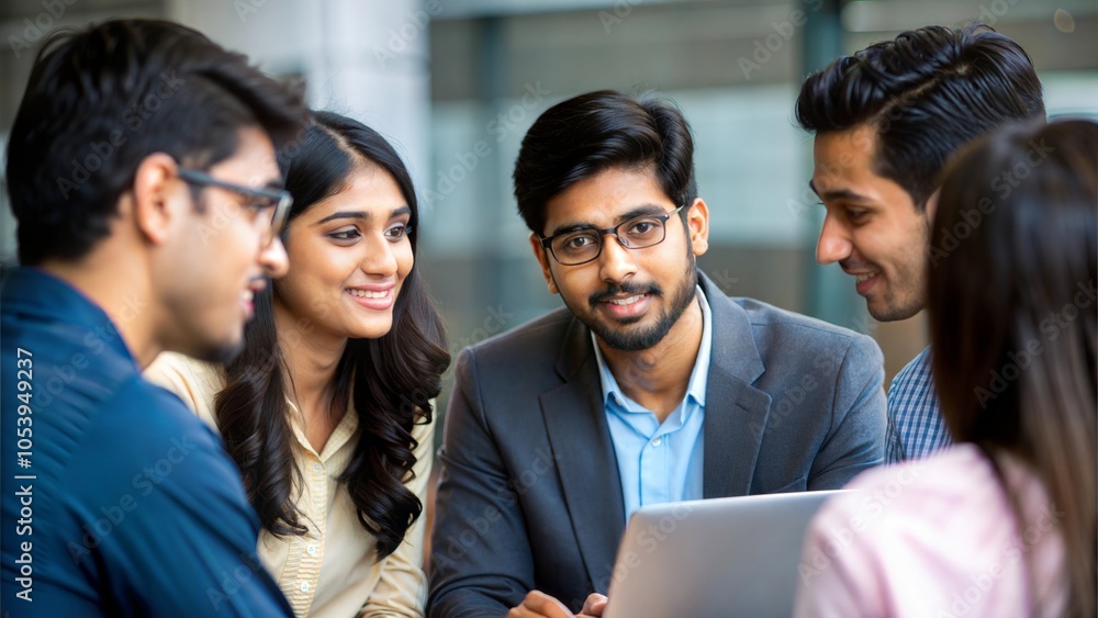 A group of Indian students discussing ideas during a meeting for a university club or society.
A group of Indian students discussing ideas during a meeting for a university club or society.