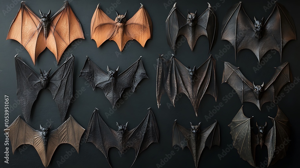 Fototapeta premium Halloween bat patterns with various wing shapes and sizes