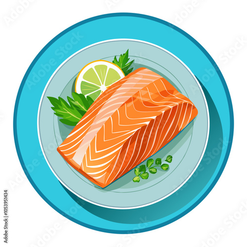 salmon fish steak with lemon on a plate