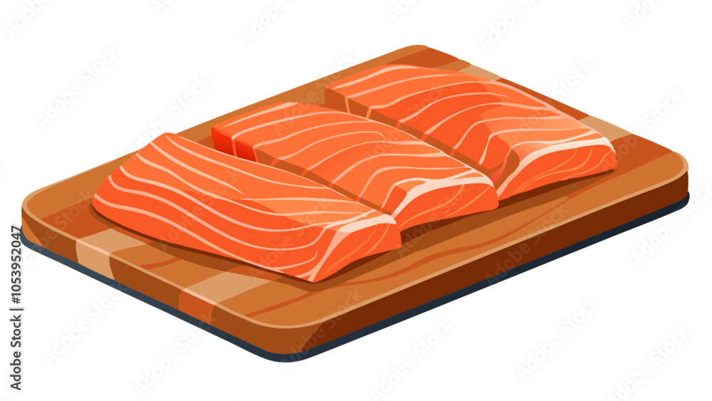 salmon on a cutting board white background, salmon with cutting board vector art. salmon on a cutting board white background, salmon with cutting board vector art.