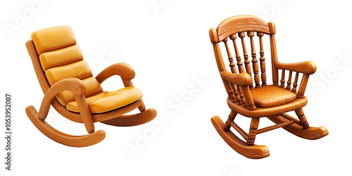 Fototapeta Naklejka Na Ścianę i Meble -  A rocking chair 3D icon vintage style light wood isolated on white and transparent background