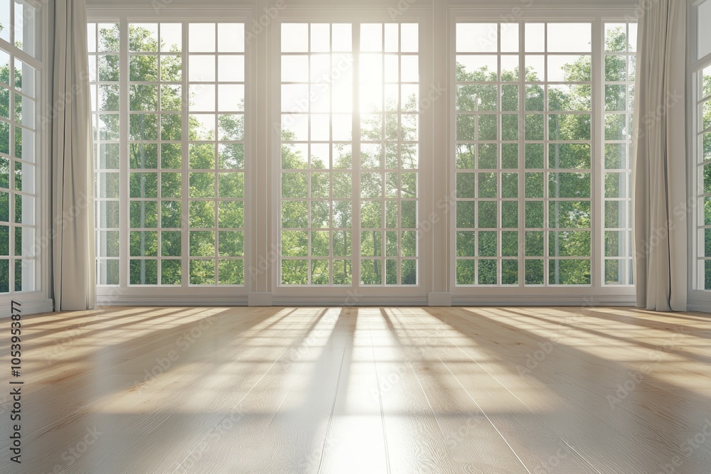 Fototapeta premium Bright and Spacious Room with Large Windows