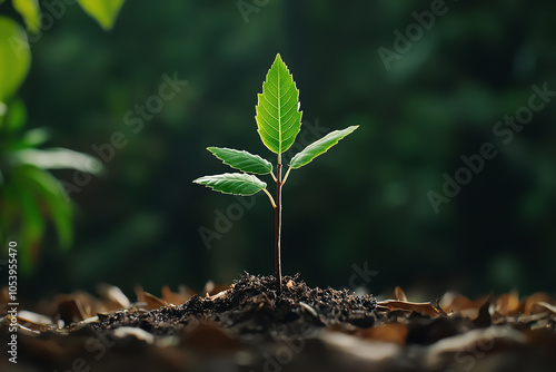 Tiny saplings emerging through fallen leaves, capturing the regeneration cycle in natural landscapes