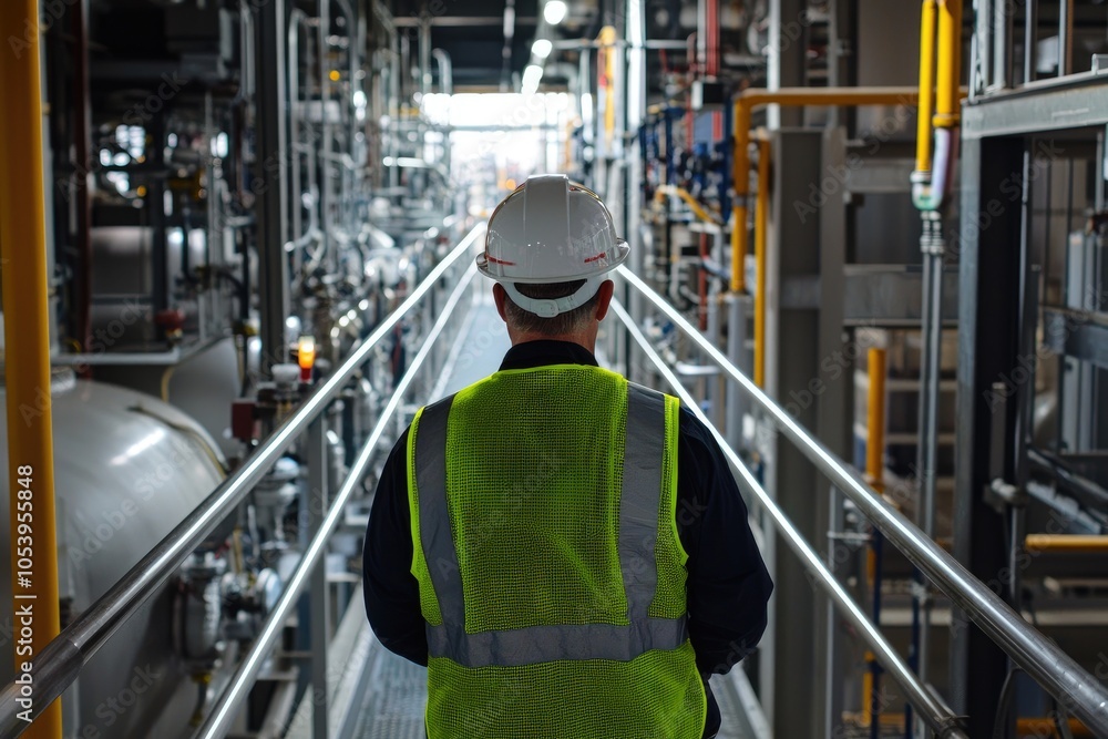 Fototapeta premium Dedicated Engineer Conducting Site Assessment at Treatment Facility