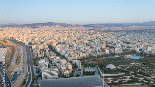 Aerial View of SNFCC and Western Athens Urban Landscape photo