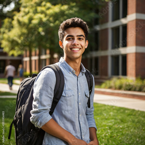 Portrait of Smiling College Student on Lively Campus