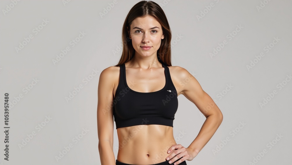 Fototapeta premium Woman depicted wearing athletic attire with exposed midriff Sports Bra Top