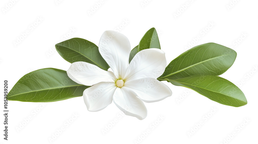 Obraz premium Elegant White Flower with Green Leaves on Transparent Background