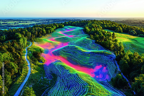 LiDAR Technology Scanning a Vibrant Landscape with High-Tech Drone