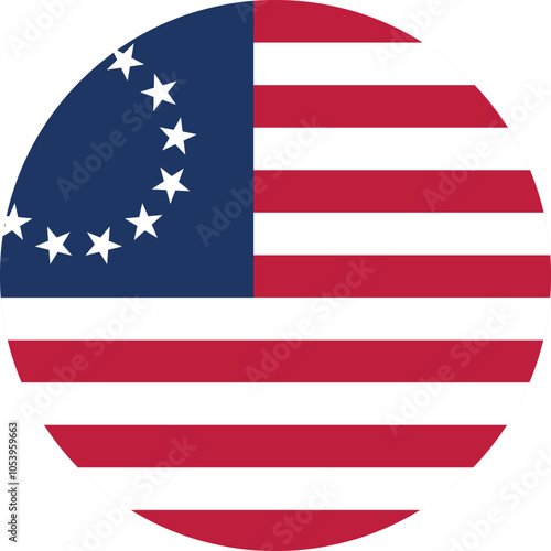 Circle shaped US historical insignia of BETSY ROSS FLAG