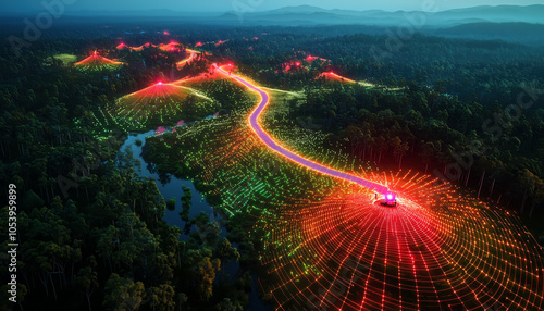 LiDAR Technology Scanning a Vibrant Landscape with High-Tech Drone
