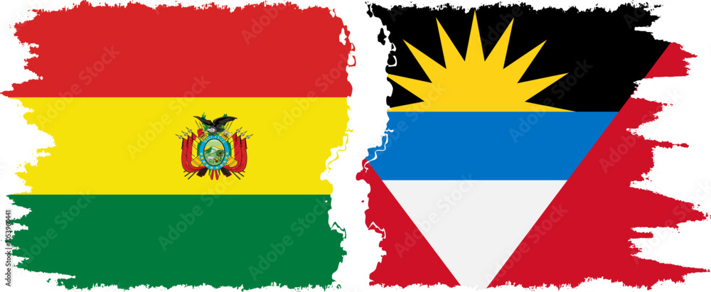 Obraz premium Antigua and Barbuda and Bolivia grunge flags connection, vector
