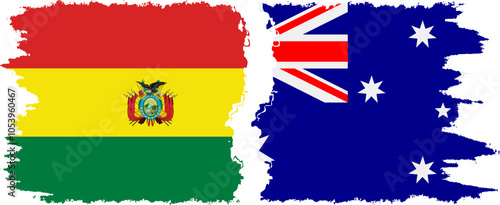 Australia and Bolivia grunge flags connection, vector