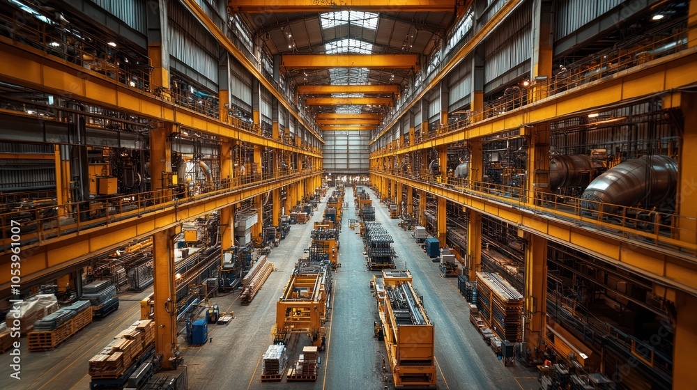 Fototapeta premium A spacious industrial facility with machinery and equipment.