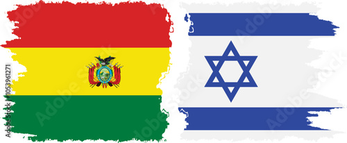 Israel and Bolivia grunge flags connection, vector