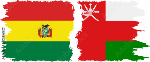 Oman and Bolivia grunge flags connection, vector