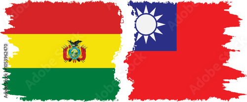 Taiwan and Bolivia grunge flags connection, vector