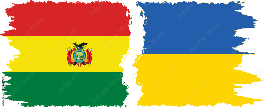 Obraz premium Ukraine and Bolivia grunge flags connection, vector