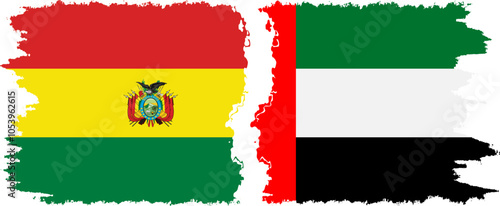 United Arab Emirates and Bolivia grunge flags connection, vector