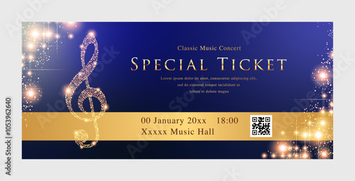 Shining treble clef and concert ticket
