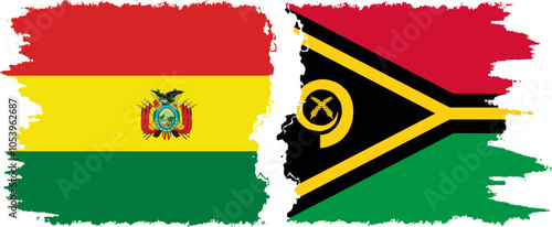 Vanuatu and Bolivia grunge flags connection, vector