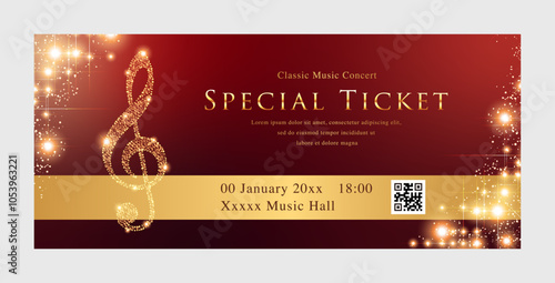 Shining treble clef and concert ticket
