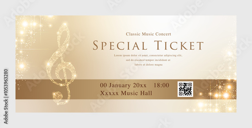 Shining treble clef and concert ticket

