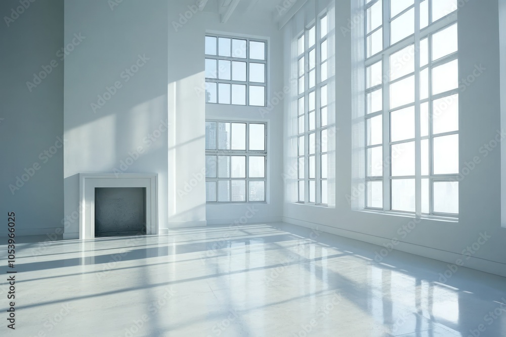 Fototapeta premium Bright Modern Room with Large Windows and Minimalist Style