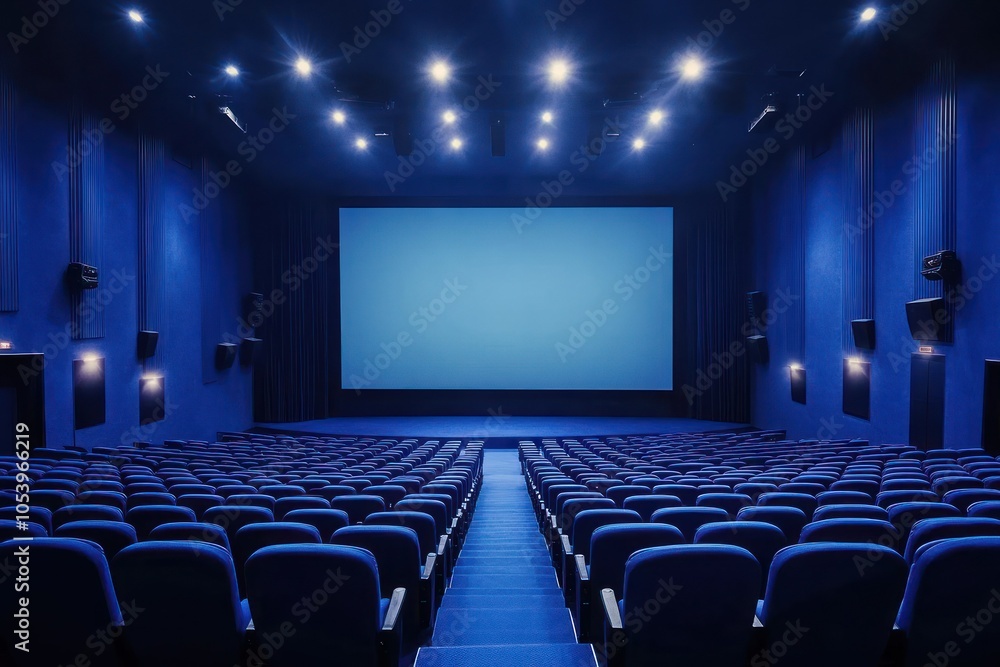 Fototapeta premium Empty Blue Cinema Hall for Film Screening