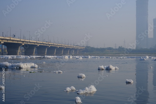 Most polluted river , Toxic foam covers sacred Yamuna river in Delhi