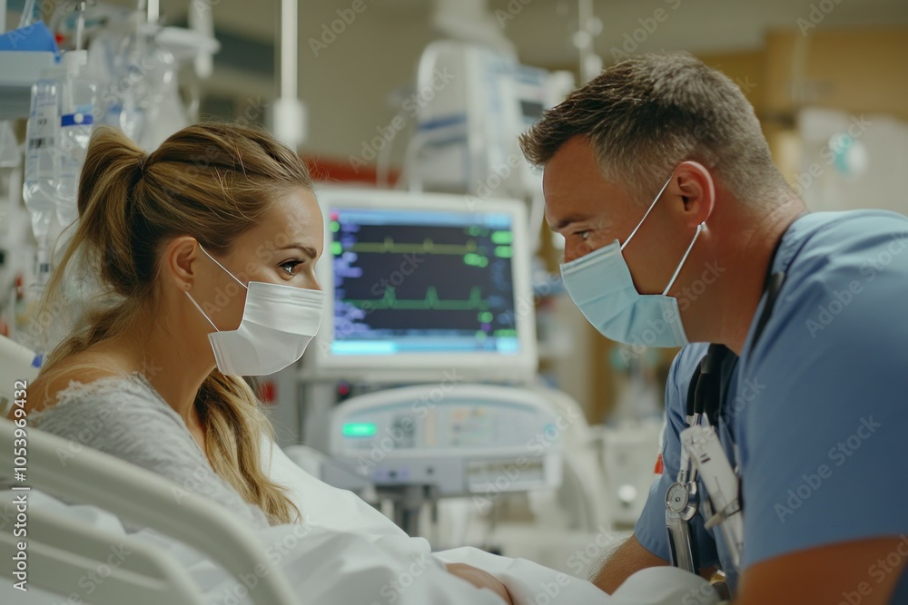 Obraz premium Caring Doctor and Patient in Hospital Room