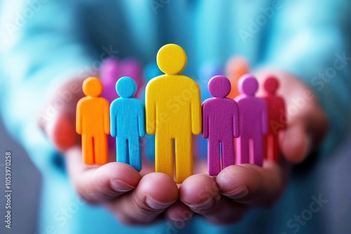 Protecting Our People: Colorful human figures nestled in caring hands, symbolizing community, support, and the value of every individual. A powerful image for HR, social work.