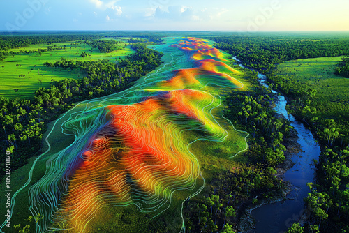 LiDAR Technology Scanning a Vibrant Landscape with High-Tech Drone