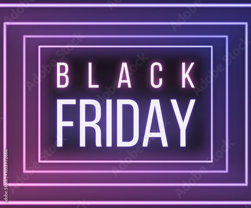 Black friday neon web banner purple and pink glowing text on black background	
