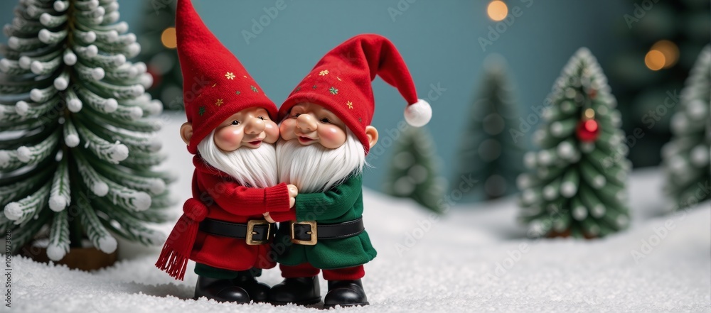 Adorable Christmas gnome couple showing love during Pride celebrations Adorable Christmas gnome couple showing love during Pride celebrations