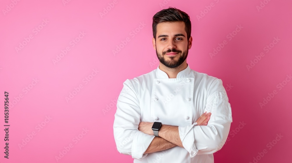 Confident Chef Posing Against Pink Background Confident Chef Posing Against Pink Background